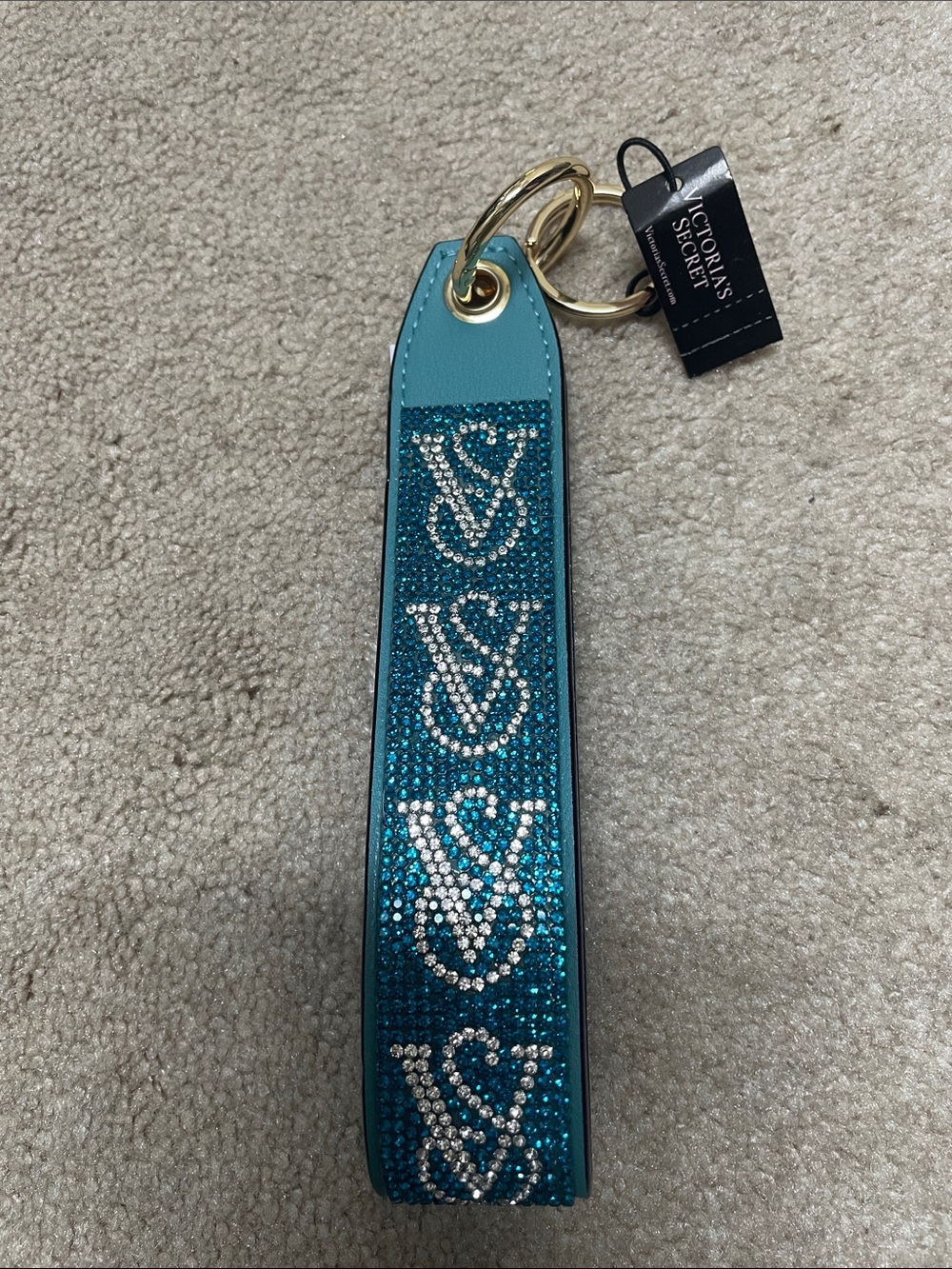 Victoria's Secret Teal Crystal Heart Wristlet Key Holder
